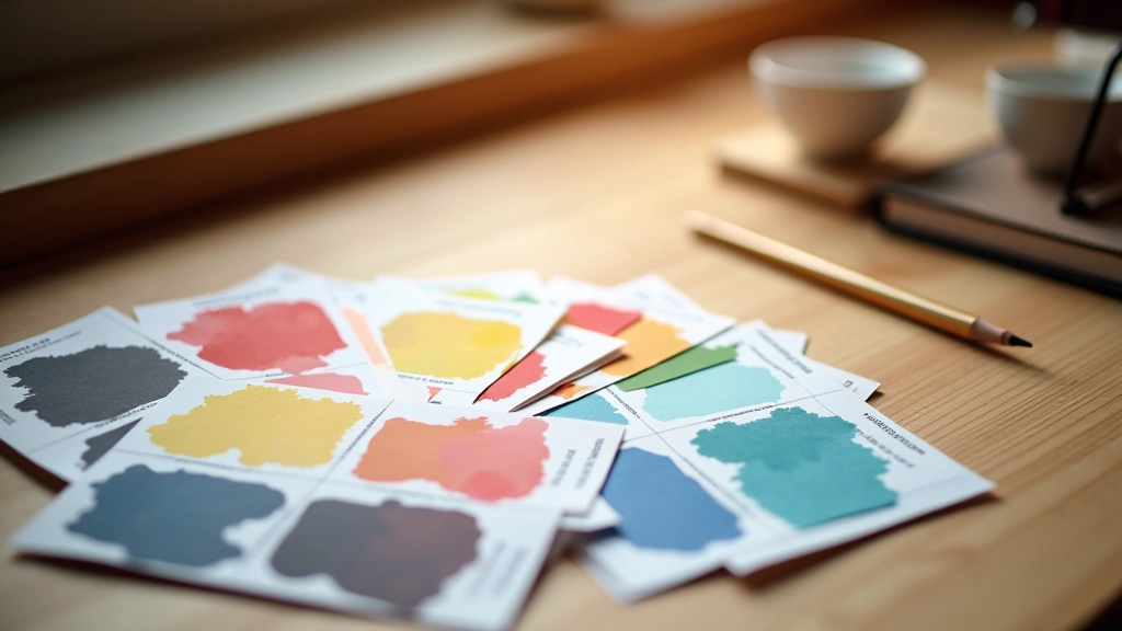 Palette de couleurs avec nuanciers et notes de design sur bureau