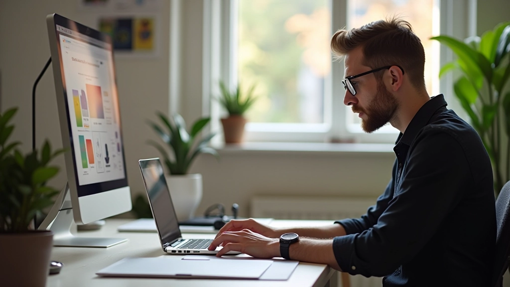 Personne utilisant un ordinateur pour vérifier les contrastes de couleurs avec un outil web