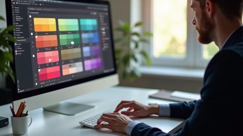Palette de couleurs Adobe Color affichée sur écran de designer, avec codes hexadécimaux visibles